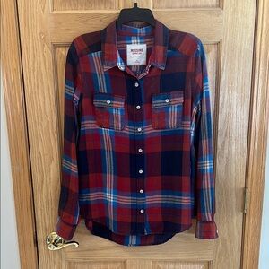 Mossimo - Red & Blue Plaid Flannel Shirt - Size Large
